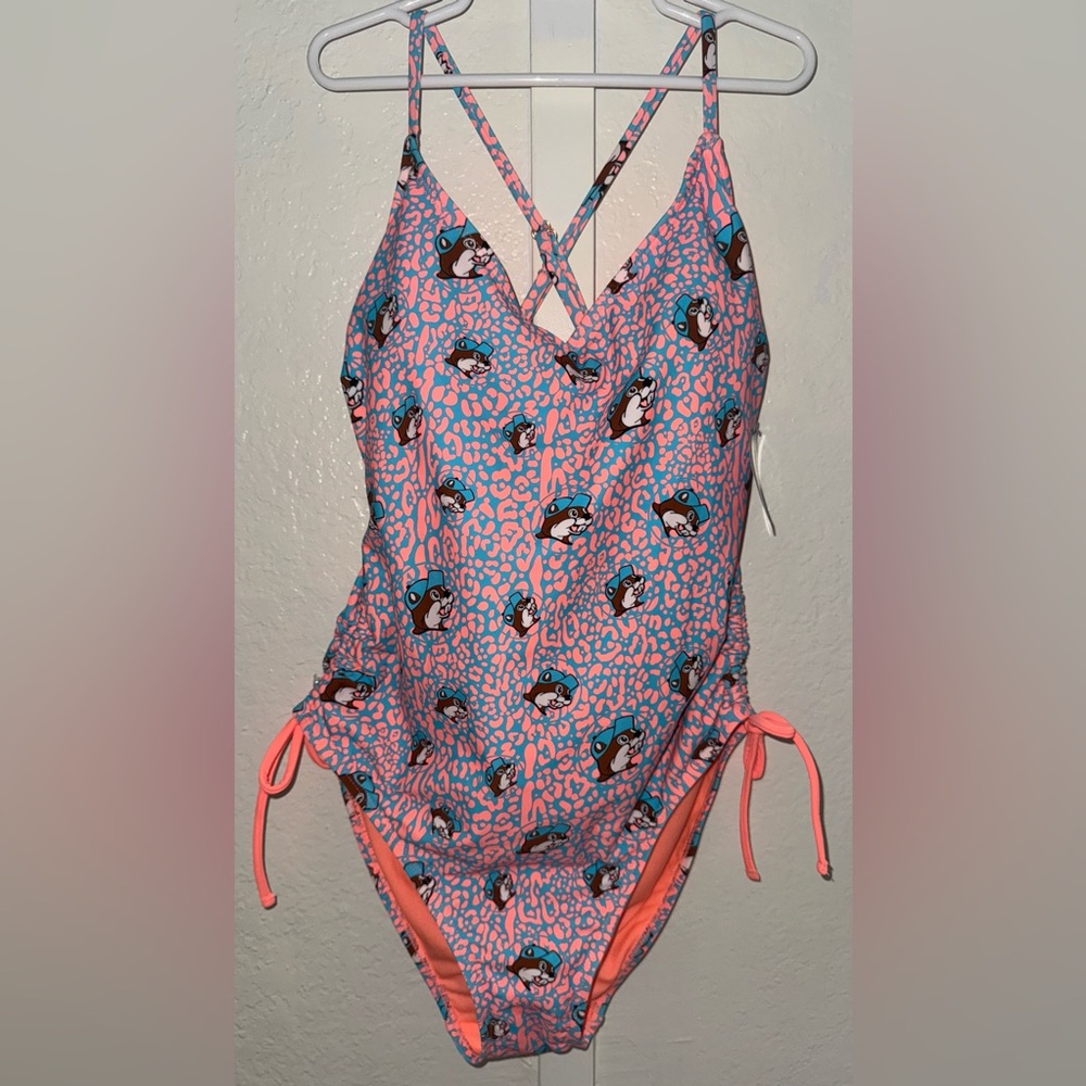 NWT Buc-ee's Women's Logo Print One Piece Swimsuit Bathing Suit Bucees Sz:Medium
